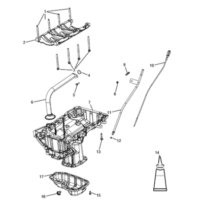 Jeep Grand Cherokee 2011-2020 Engine Oiling, Oil Pan And Indicator (Dipstick) Pipe