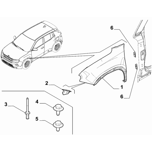 Jeep Avenger 2023-Present Bodyshell, Panels (Front Part) Screw