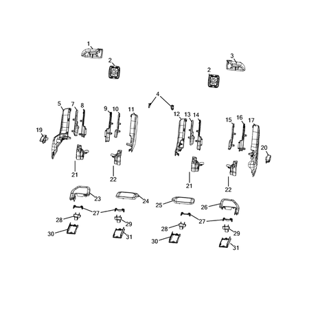 Jeep Grand Cherokee 2021-Present Rear Seats – Second Row Adjusters, Recliners, Shields And Risers Clip