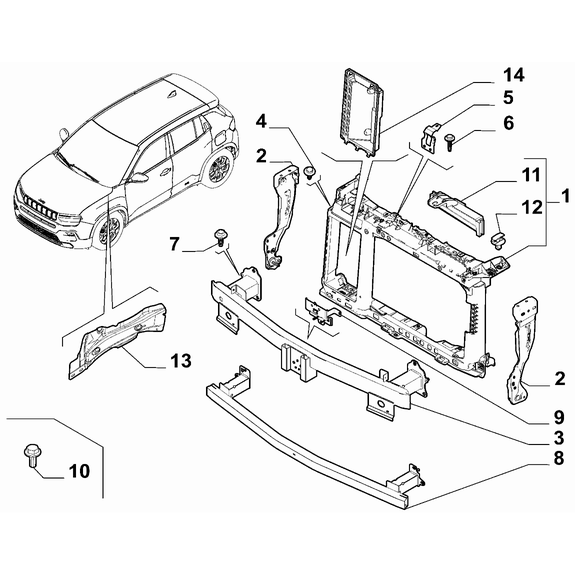 Jeep Avenger 2023-Present Bodyshell,Structure (Front Part) Crossrail