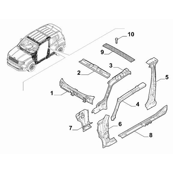 Jeep Renegade 2015-Present Bodyshell,Structure (Central Part) Reinforcement