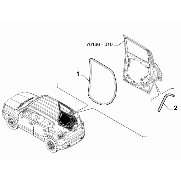 Jeep Renegade 2015-Present Side Rear Doors Seal Gasket