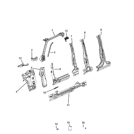 Jeep Wrangler 2018-Present Aperture Panel, Pillar Supports And Cab Back Bow