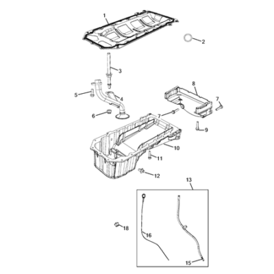 Jeep Grand Cherokee 2011-2020 Engine Oiling, Oil Pan And Indicator (Dipstick) Pipe