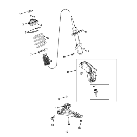 Jeep Cherokee 2014-2018 Front Suspension, Strut And Cradle Spring