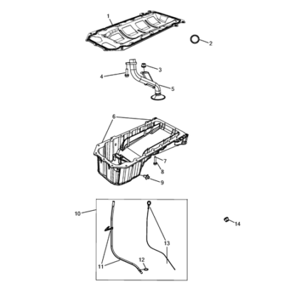 Jeep Grand Cherokee 2011-2020 Engine Oiling, Oil Pan And Indicator (Dipstick) Pipe