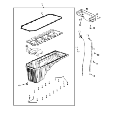 Jeep Grand Cherokee 2011-2020 Engine Oiling, Oil Pan And Indicator (Dipstick) Pipe