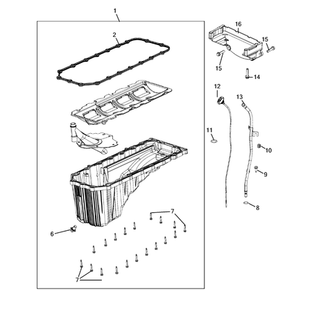 Jeep Grand Cherokee 2011-2020 Engine Oiling, Oil Pan And Indicator (Dipstick) Screw