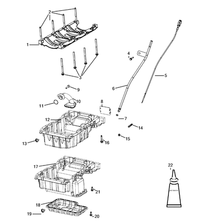 Jeep Cherokee 2014-2018 Engine Oiling, Oil Pan And Indicator (Dipstick) Pipe