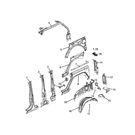 Jeep Wrangler 2018-Present Aperture Panel, Pillar Supports And Cab Back Rear Fender